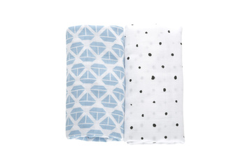 MOTHERHOOD - OTULACZE MUŚLINOWE BAWEŁNIANE PREMIUM STATKI NIEBIESKIE 80X120 CM  2 SZTUKI